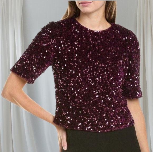 Nanette Lepore Sparkling Plum Sequin Velvet Blouse Coctail Evening Size Large - Picture 1 of 7